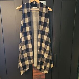 ChicSoul Plaid Open Front Vest Cardigan Black Gray Beige Herringbone Size 1X
